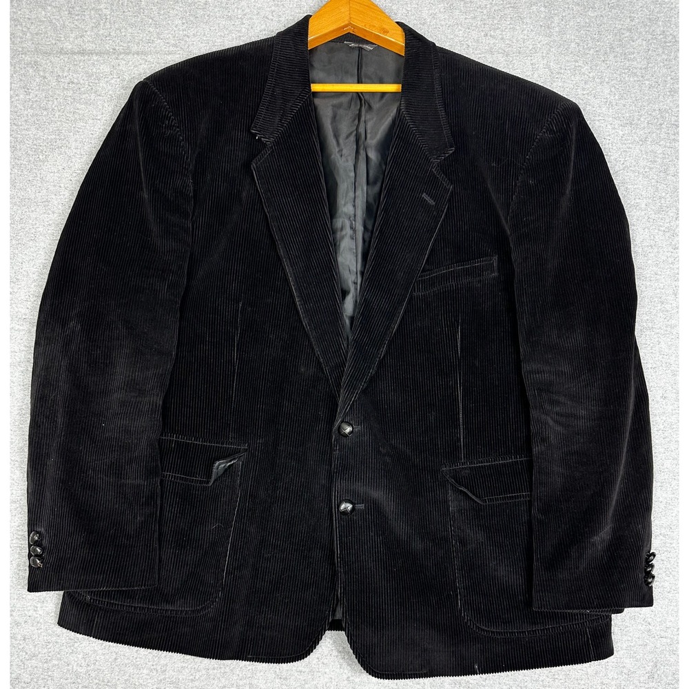 David Taylor Corduroy Blazer Mens 50R Black Cotton Sport Coat Jacket
